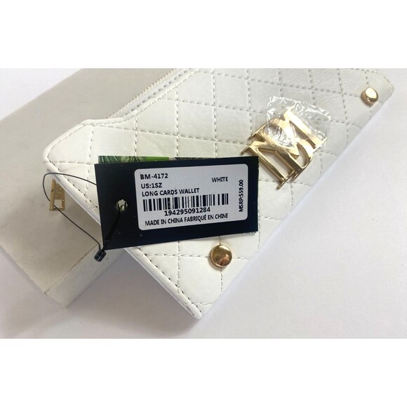 Badgley Mischka Card Wallet WHITE Quilted Zip Coin Purse Snap Designer NWT - Picture 4 of 5